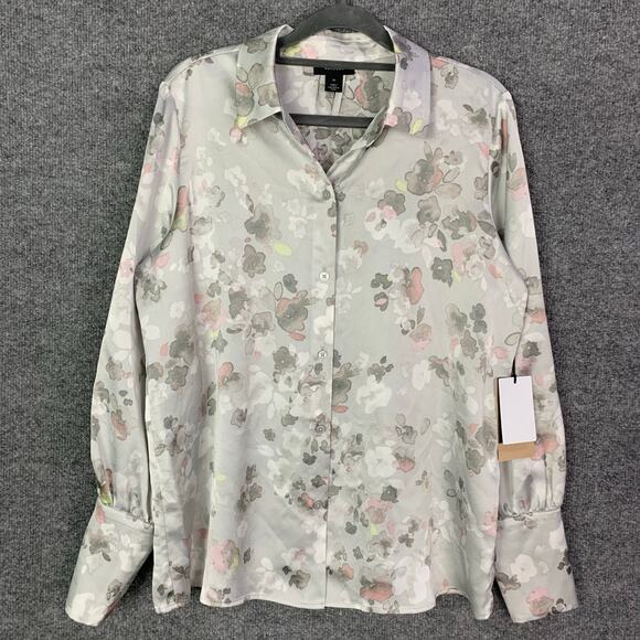NEW $89 Halogen Satin Button-Up‎ Shirt Floral SZ M - Picture 1 of 10